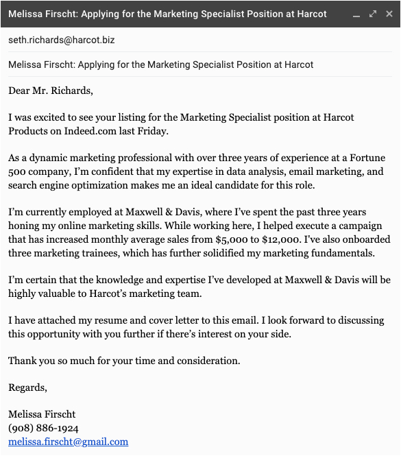 Emailing Resume and Cover Letter Message Sample Writing An Email Cover Letter Sample 5 Expert Tips