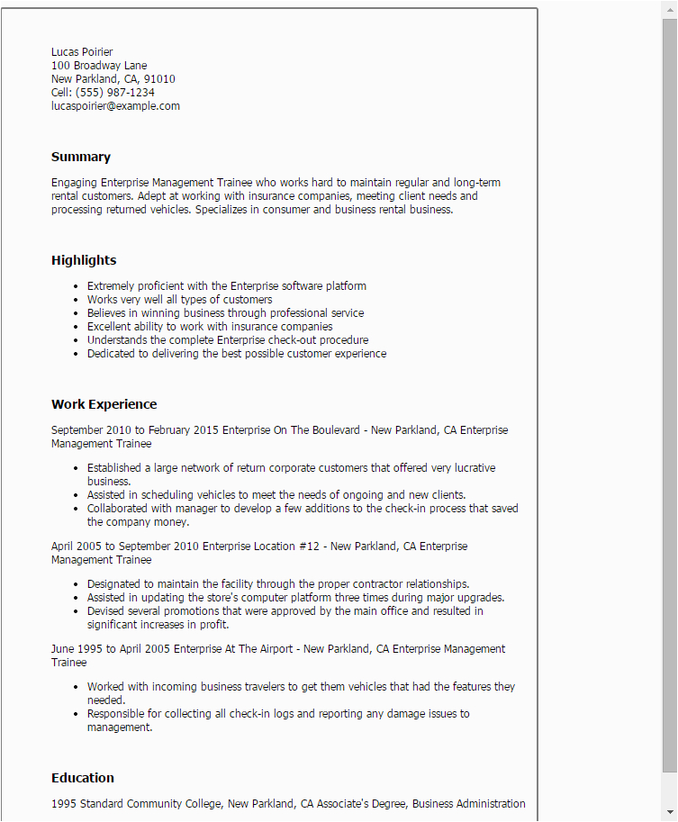 Enterprise Rent A Car Resume Sample Enterprise Rent A Car Management Trainee Resume Resume Enterprise Rent A Car Resume Sample Enterprise Rent A Car Management Trainee Resume Resume