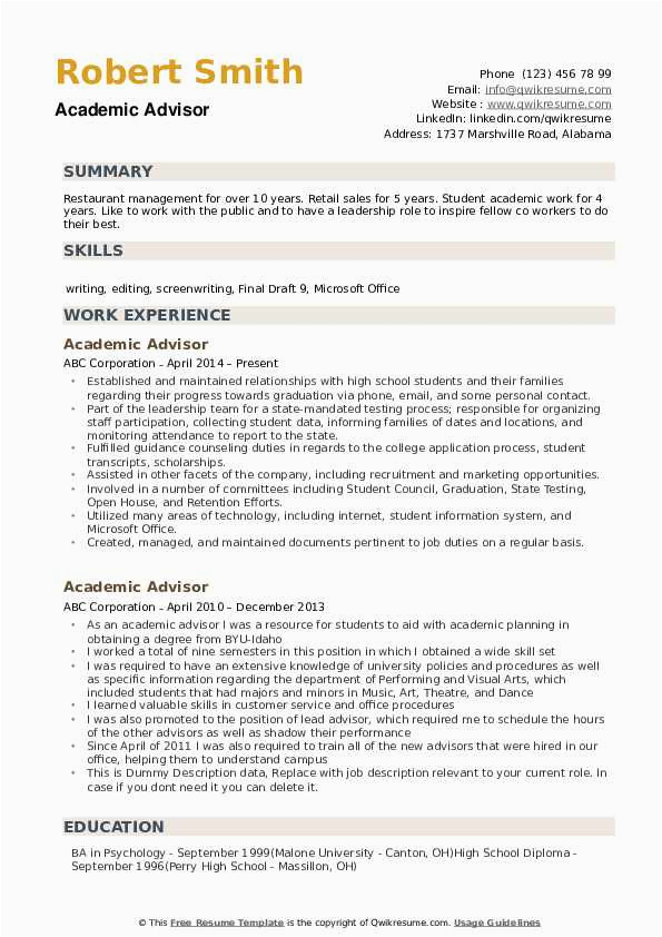 Entry Level Academic Advisor Resume Sample Academic Advisor Resume Samples