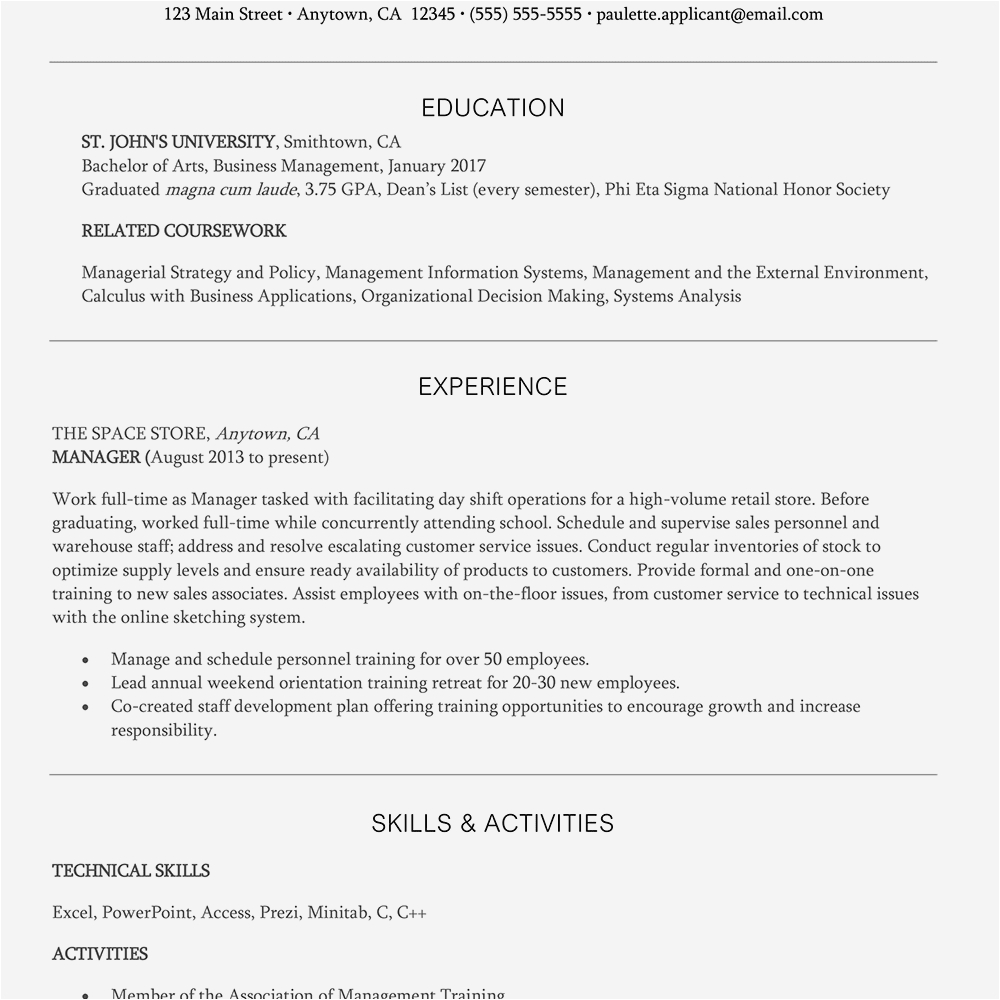 Entry Level Business Administration Resume Sample Entry Level Management Resume Example and Writing Tips