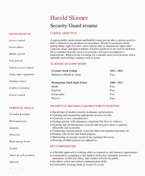 Entry Level Security Guard Resume Sample Security Guard Resume Templates