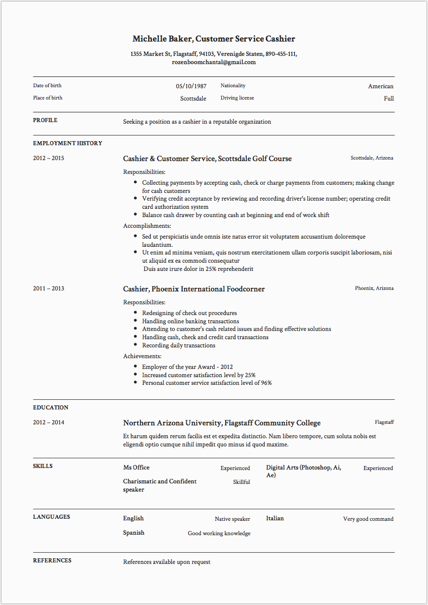 Free Sample Resume for Cashier Position 14 Cashier Resume Sample S 2018