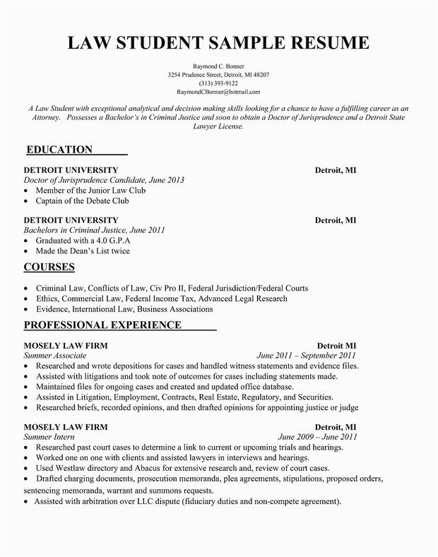 Legal Resume Samples for Law Students Law Student Resume Sample Resume Panion