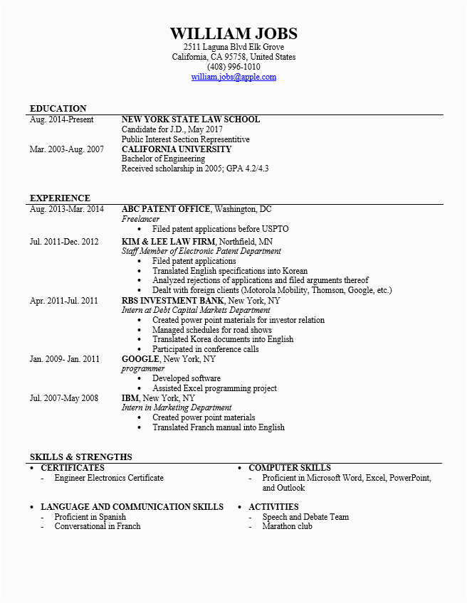 Legal Resume Samples for Law Students Law Student to Lawyer Resume Sample Word 2003 format