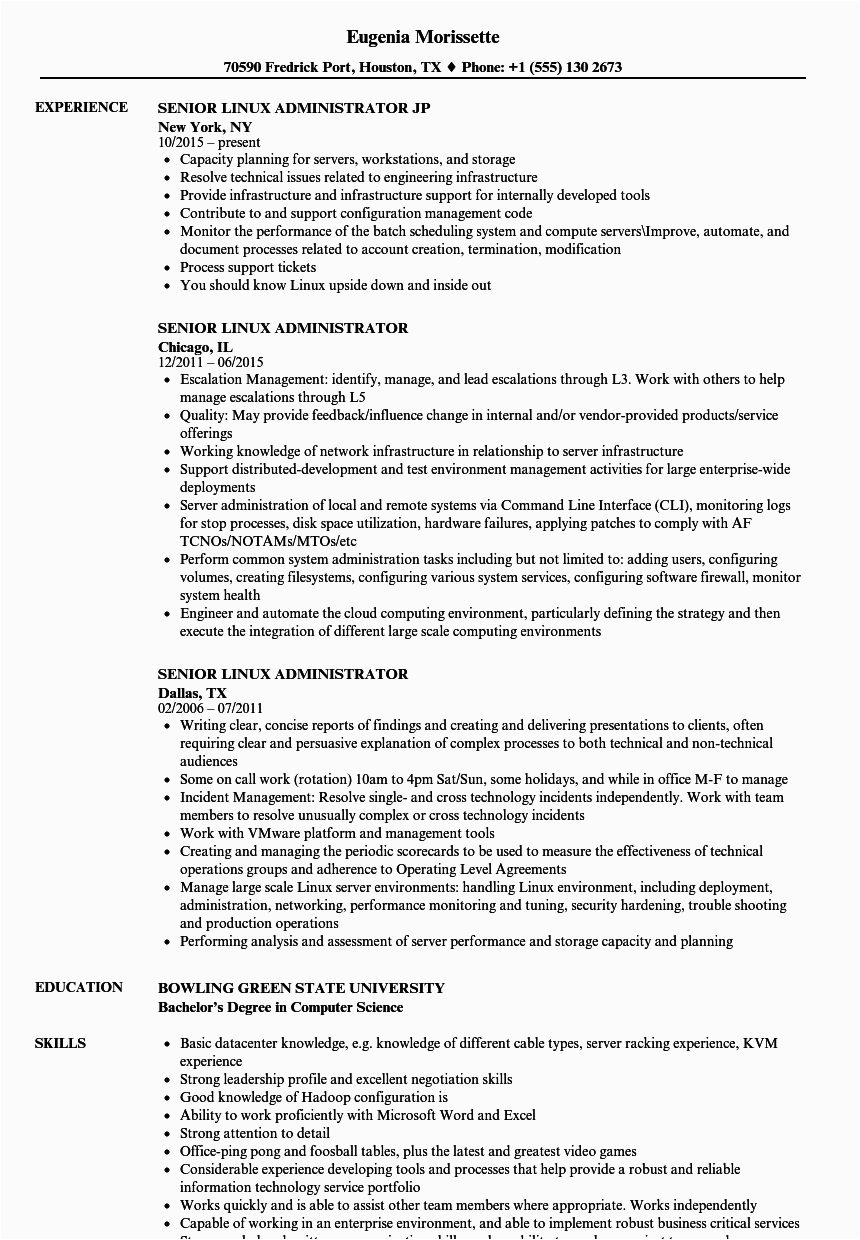 Linux System Administrator Sample Resume 2 Years Experience Senior Linux Administrator Resume Samples