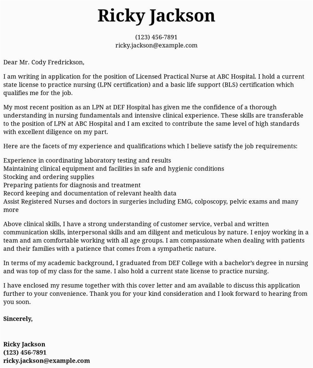 Lpn Sample Resume and Cover Letter Lpn Cover Letter Examples Samples & Templates