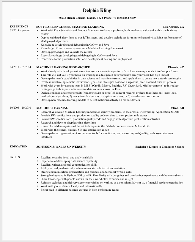 Machine Learning Sample Resume for Freshers How to Build A Strong Machine Learning Resume