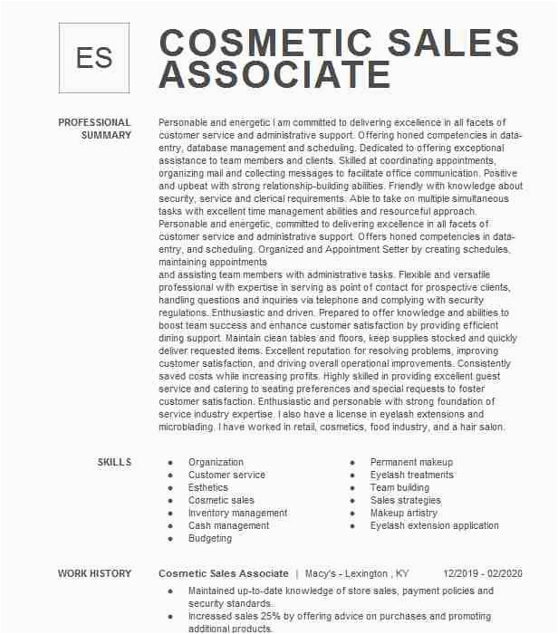 Macy S Sales associate Resume Sample Cosmetic Sales associate Resume Example Macy S Belton