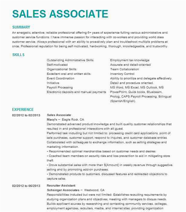 Macy S Sales associate Resume Sample Macy S Sales associate Resume Example Brea Simon Mall