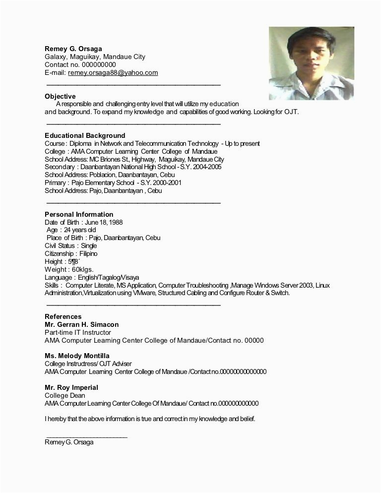 Ojt Resume Sample for Accounting Student Student Resume Sample for Ojt Best Resume Examples