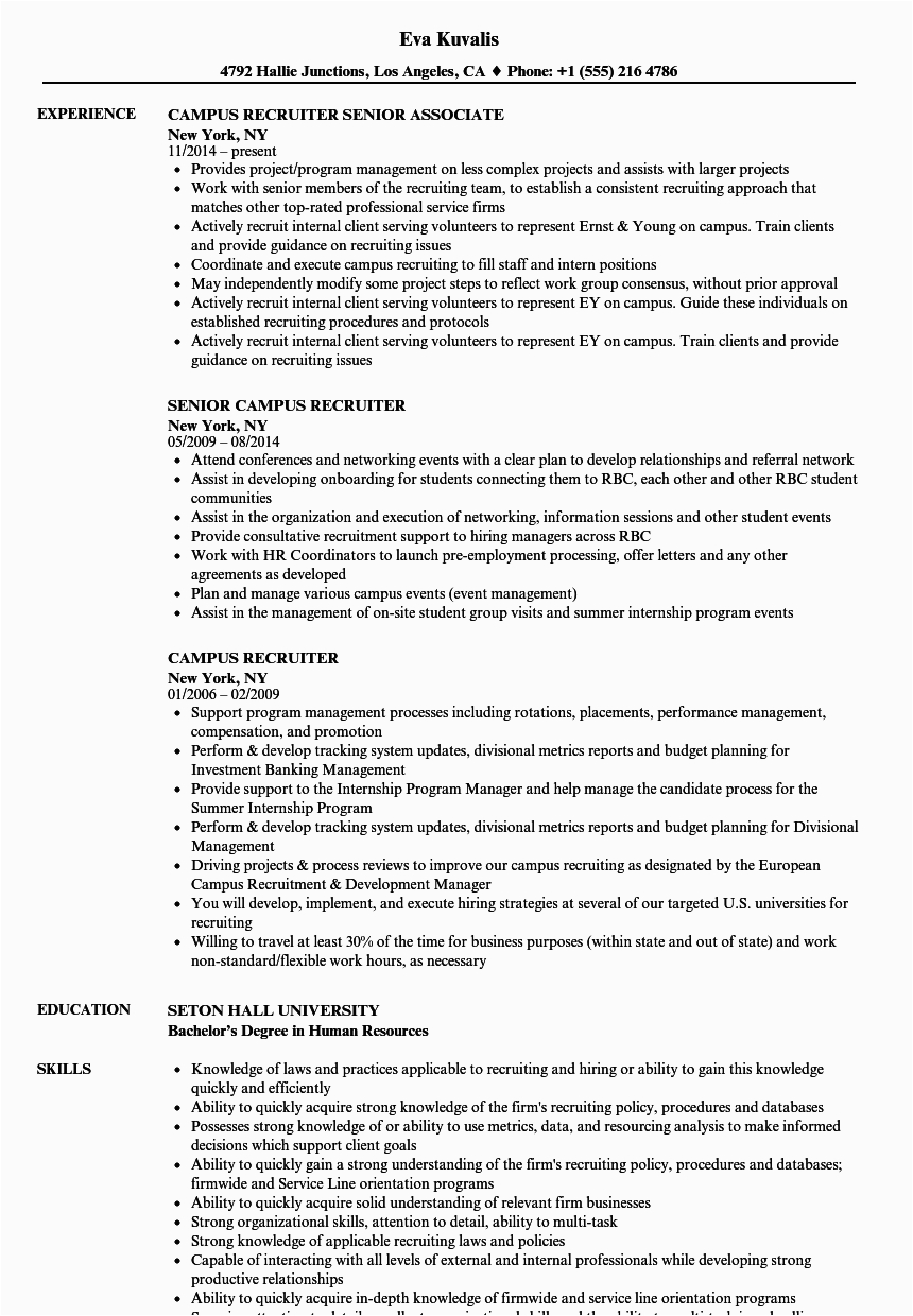Resume Samples for On Campus Jobs Campus Recruiter Resume Samples