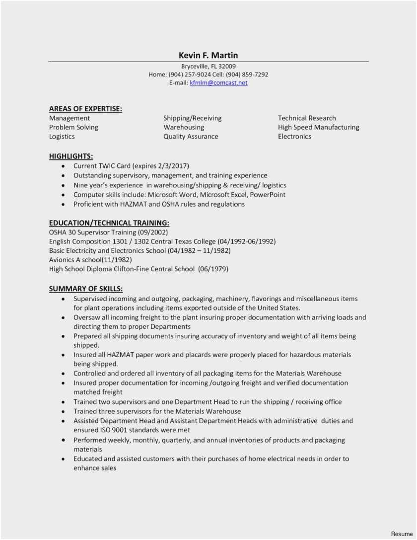 Resume Samples for Shipping and Receiving Clerk Free Download 50 Shipping Clerk Resume New