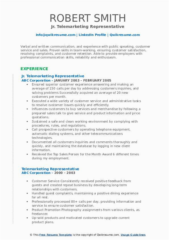 Resume Samples for Telemarketing Sales Representative Telemarketing Representative Resume Samples