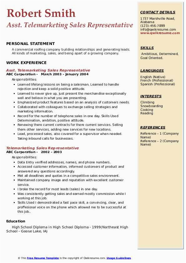 Resume Samples for Telemarketing Sales Representative Telemarketing Sales Representative Resume Samples