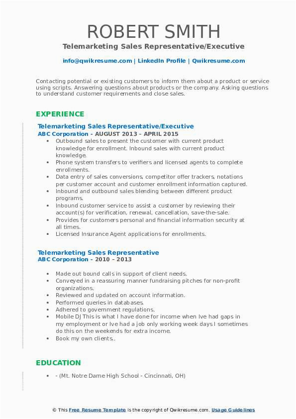 Resume Samples for Telemarketing Sales Representative Telemarketing Sales Representative Resume Samples