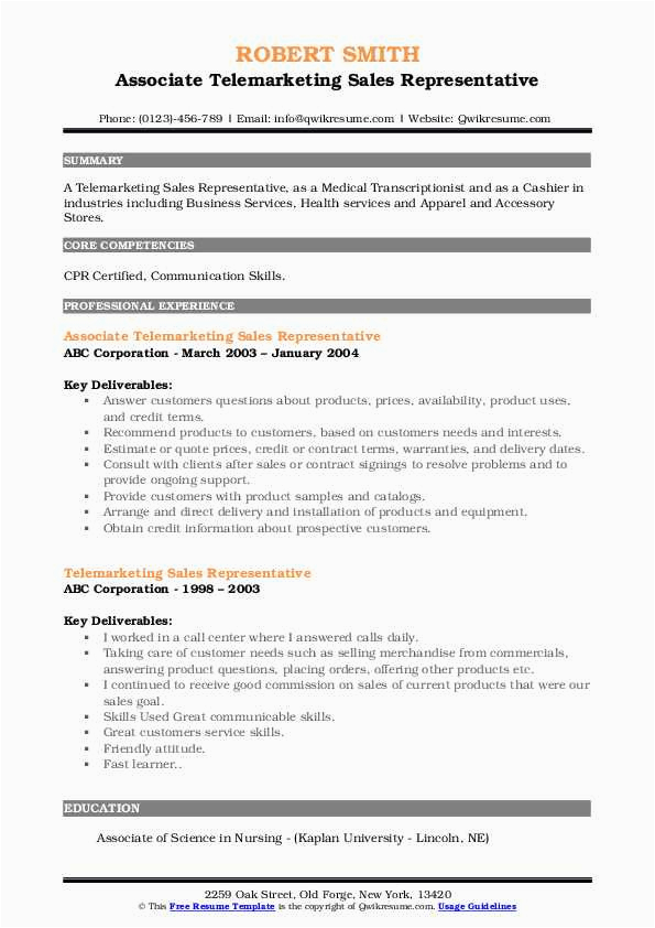 Resume Samples for Telemarketing Sales Representative Telemarketing Sales Representative Resume Samples