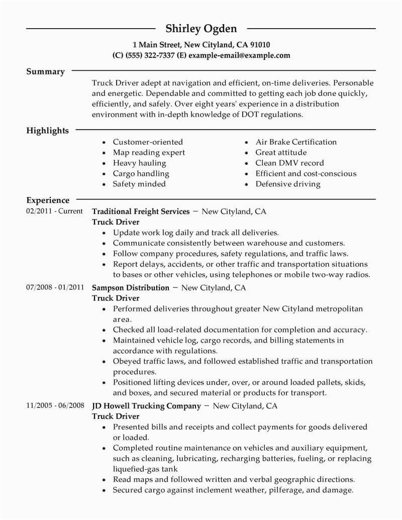 Resume Samples for Truck Drivers with An Objective Best Truck Driver Resume Example