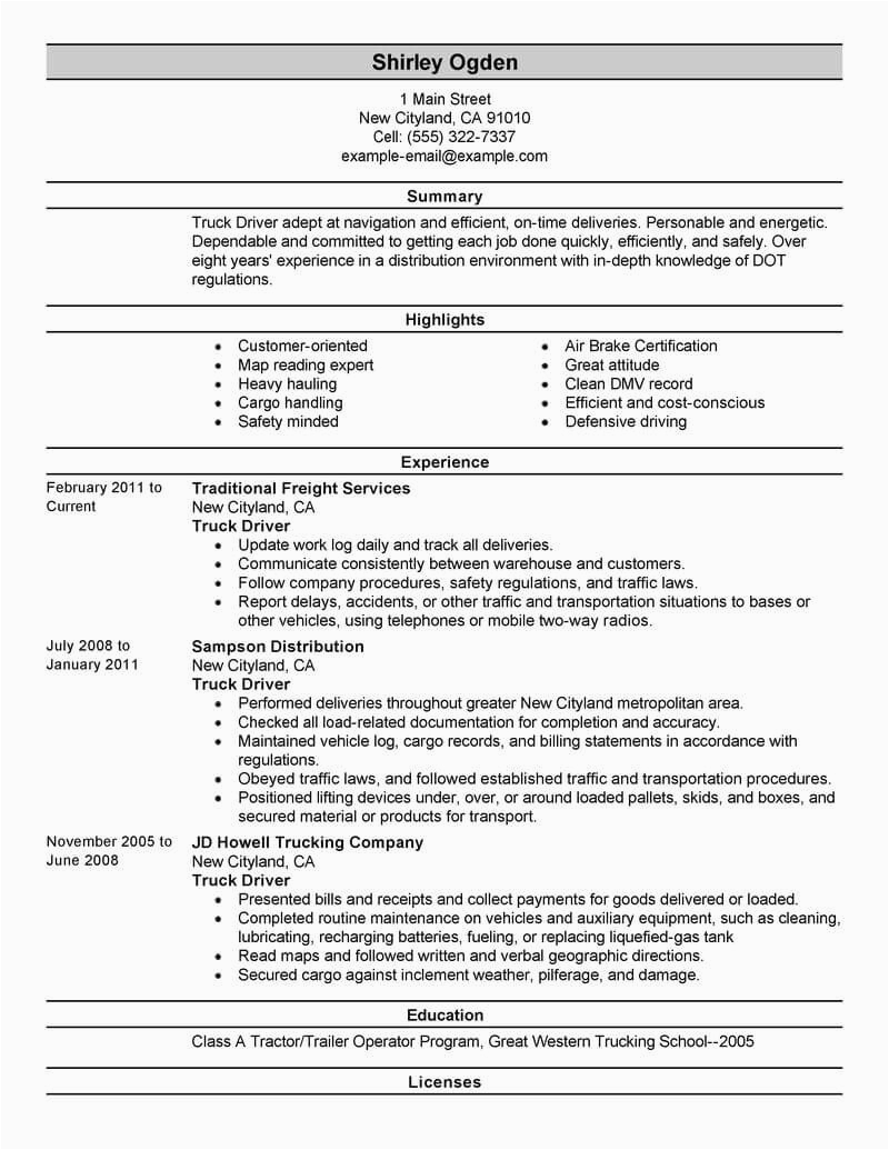 Resume Samples for Truck Drivers with An Objective Truck Driver Resume Examples Driving
