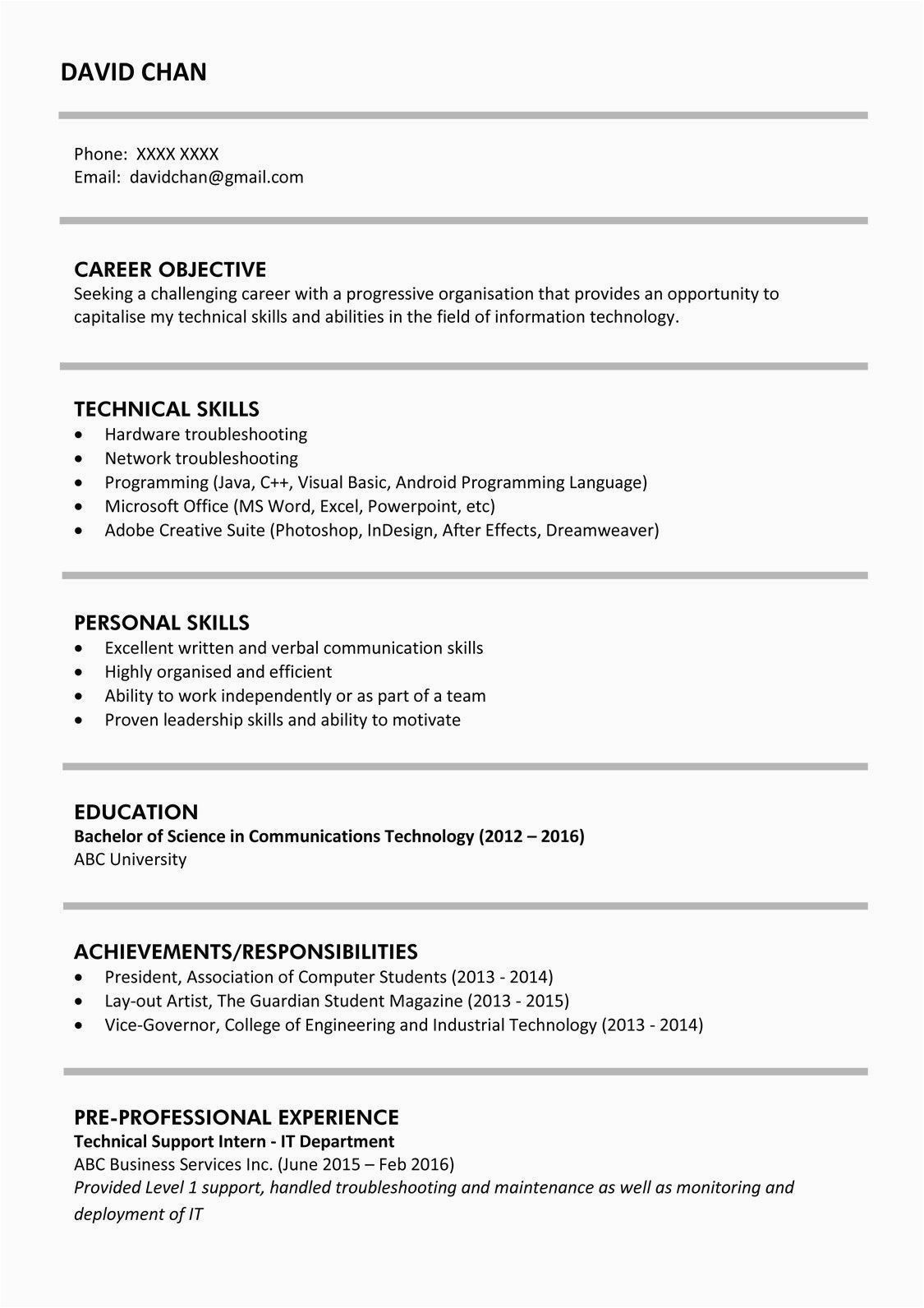 Resume Skills Sample for Fresh Graduate Fresh Graduate format Resume Samples Resume Examples