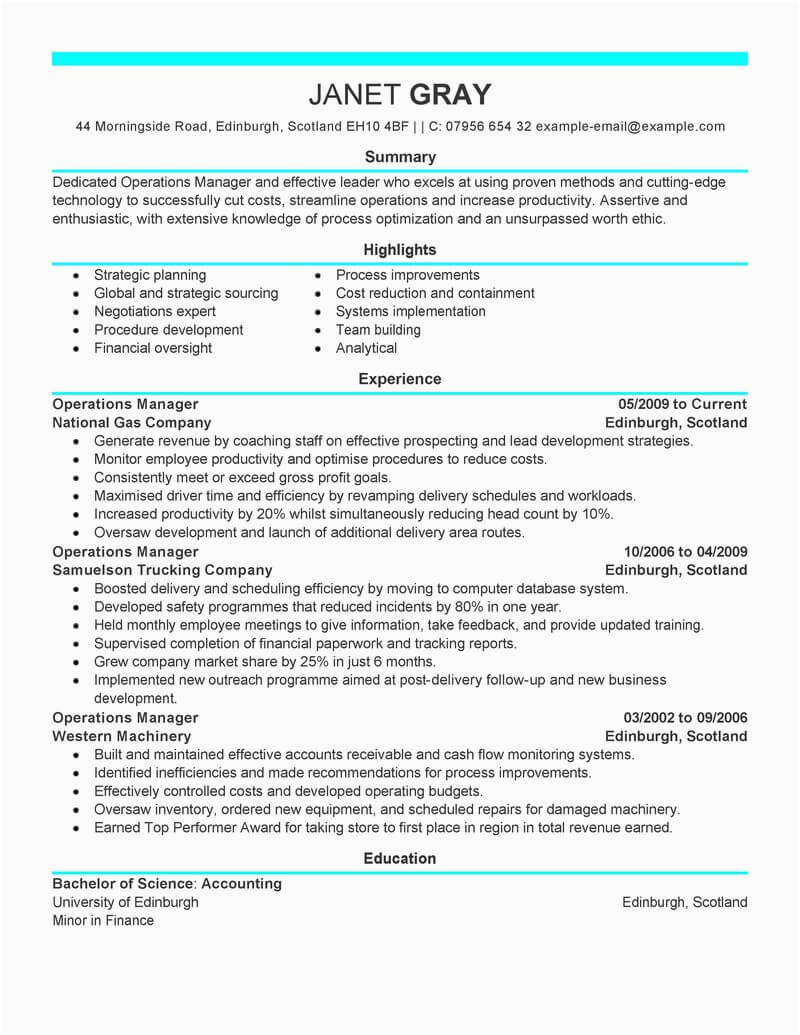 Resume Summary Sample for Operations Manager Best Operations Manager Resume Example