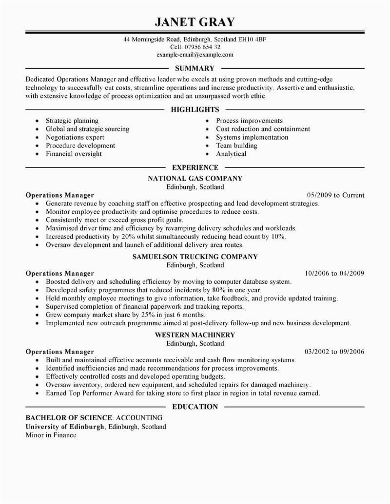 Resume Summary Sample for Operations Manager Best Operations Manager Resume Example