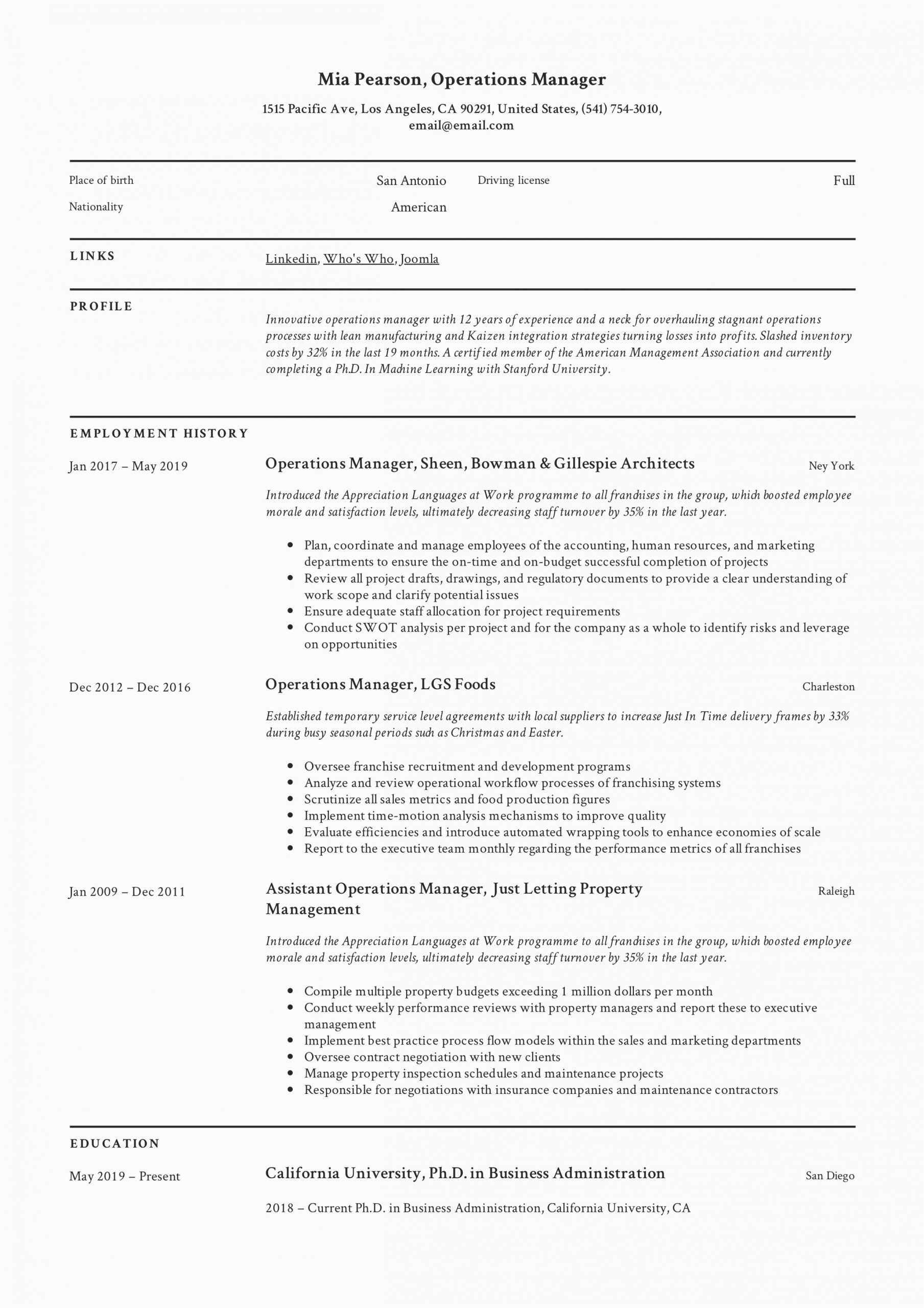 Resume Summary Sample for Operations Manager Operations Manager Resume & Writing Guide