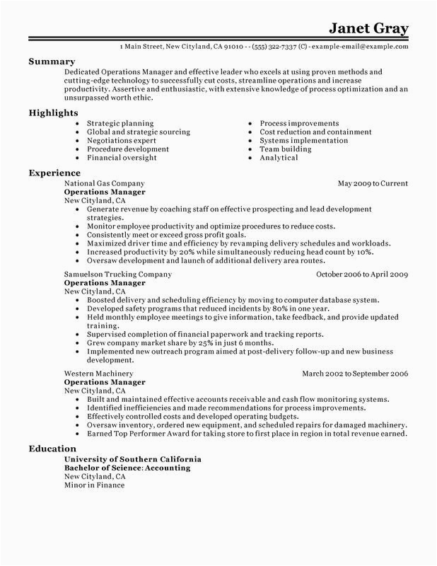 Resume Summary Sample for Operations Manager Unfor Table Operations Manager Resume Examples to Stand