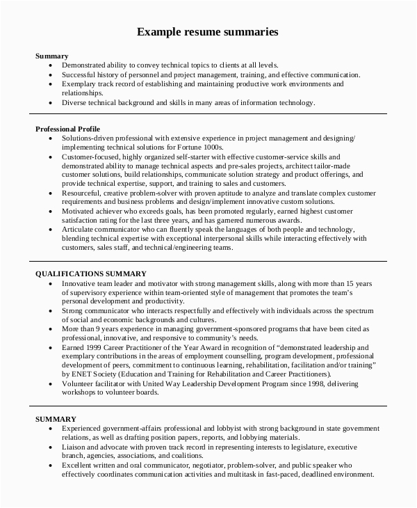 Resume Summary Samples for It Professionals Free 12 Sample It Resumse In Pdf