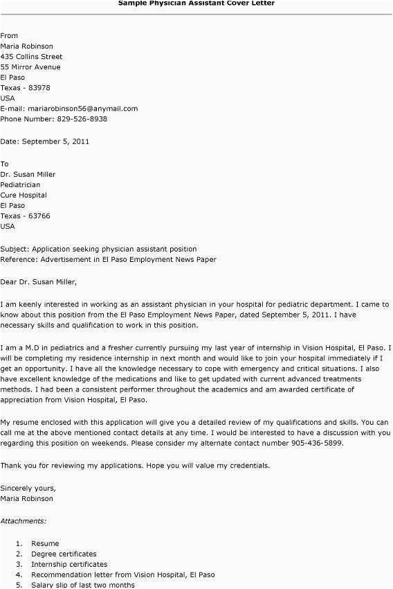 Sample Cover Letter for Physician assistant Resume Physician Resume Cover Letter Samples & Templates Download