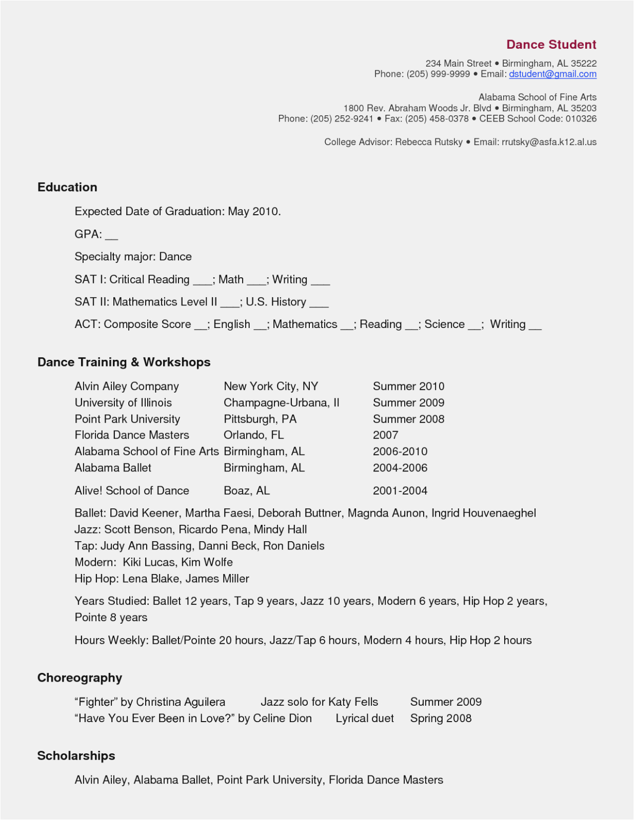 Sample Dance Resume for College Audition Ten Things to Avoid In