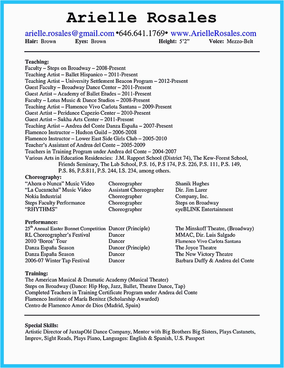 Sample Dance Resume for College Audition the Best and Impressive Dance Resume Examples Collections