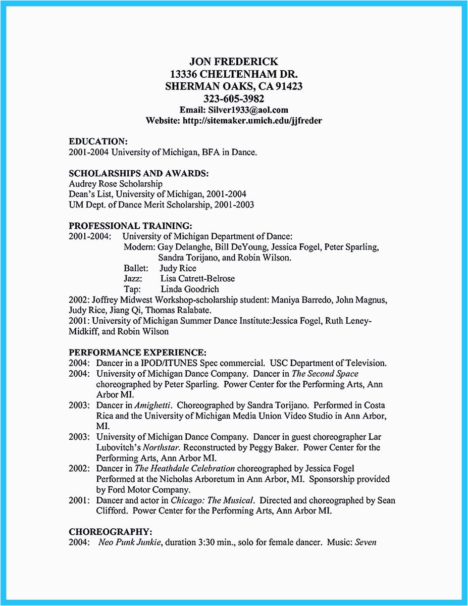 Sample Dance Resume for College Audition the Best and Impressive Dance Resume Examples Collections