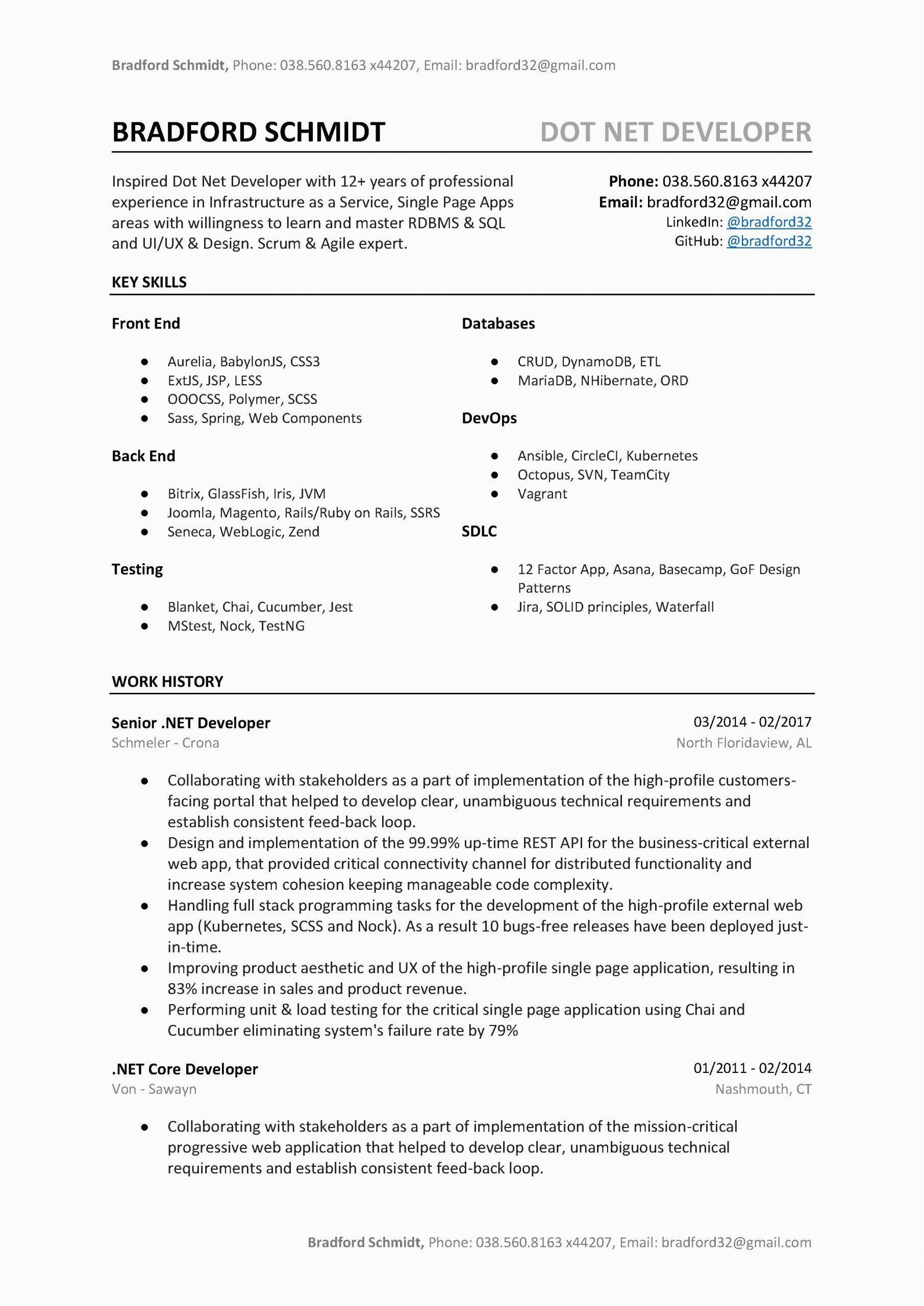 Sample Dot Net Resume for Experienced Net Developer Resume Sample Unique Dot Net Developer