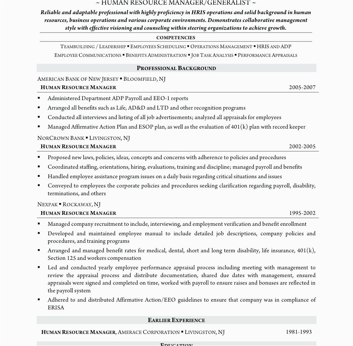 Sample Functional Resume for Human Resource Manager 9 10 Human Resources Functional Resume