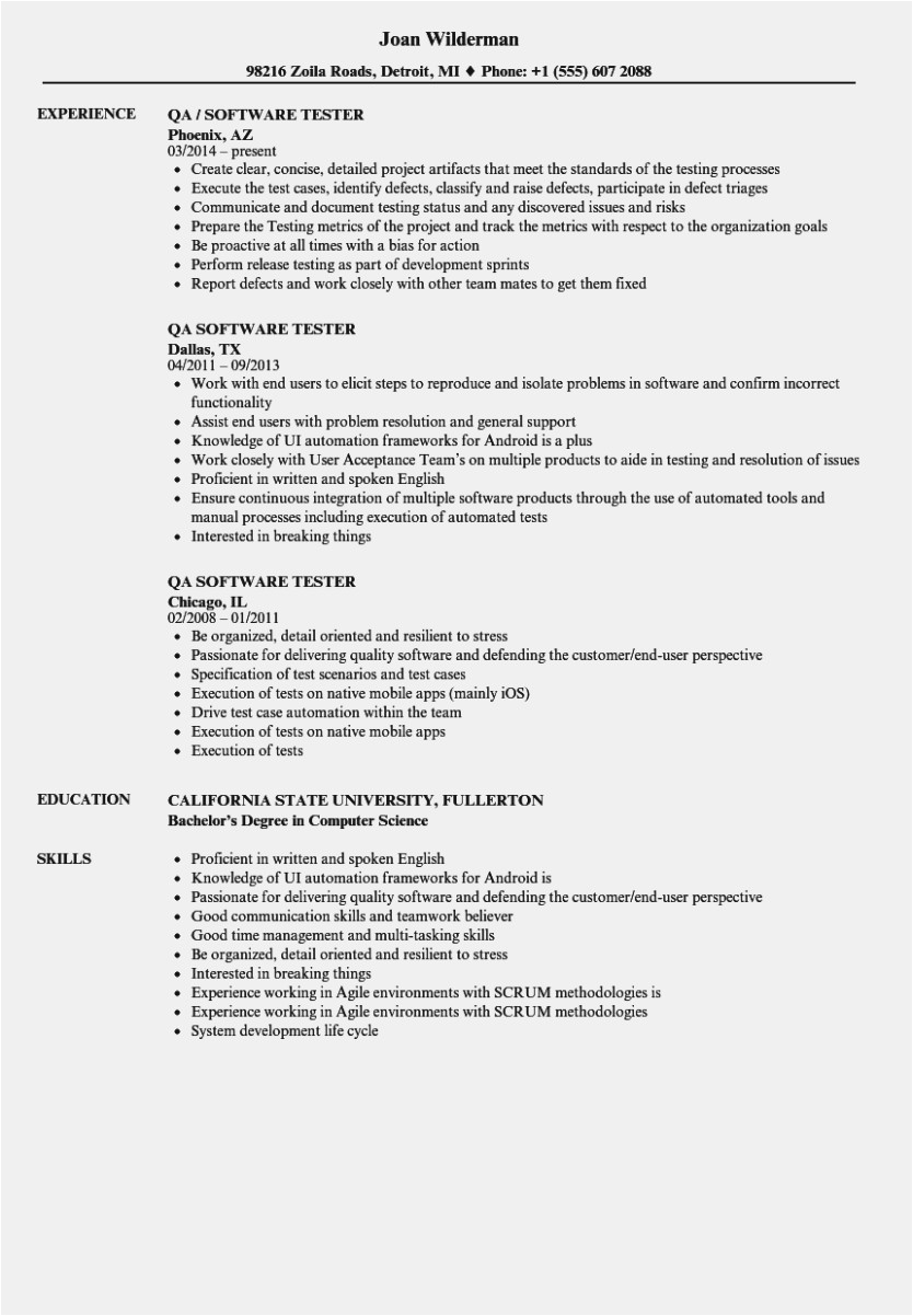 Sample Qa Resume with Agile Experience Five Simple but