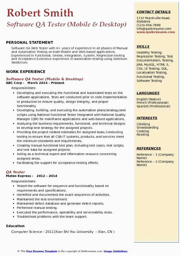 Sample Qa Tester Resume for Banking Domain 20 Qa Tester Resume with 5 Years Experience