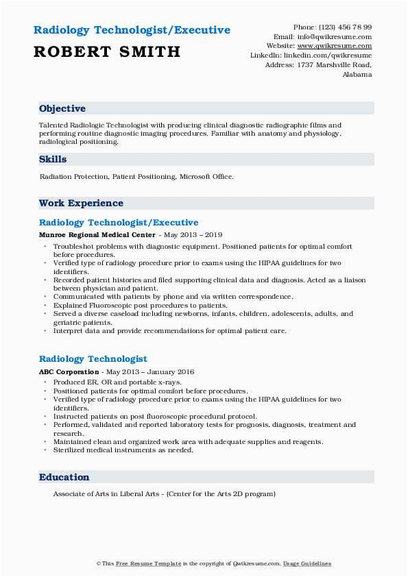 Sample Radiologic Technologist Resume with No Experience Radiology Technologist Resume Samples