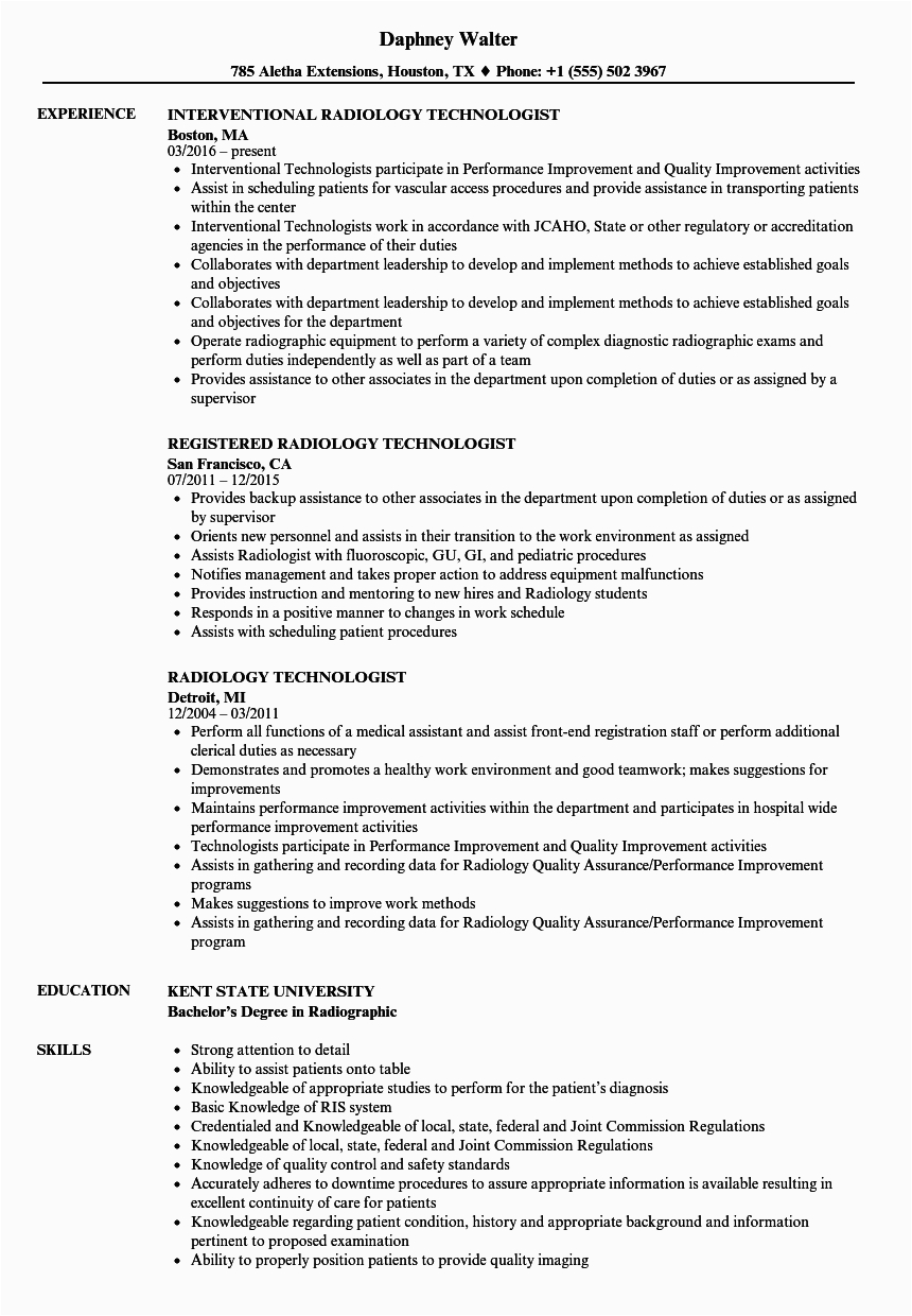 Sample Radiologic Technologist Resume with No Experience Resume for Radiologic Technologist Free Resume Templates