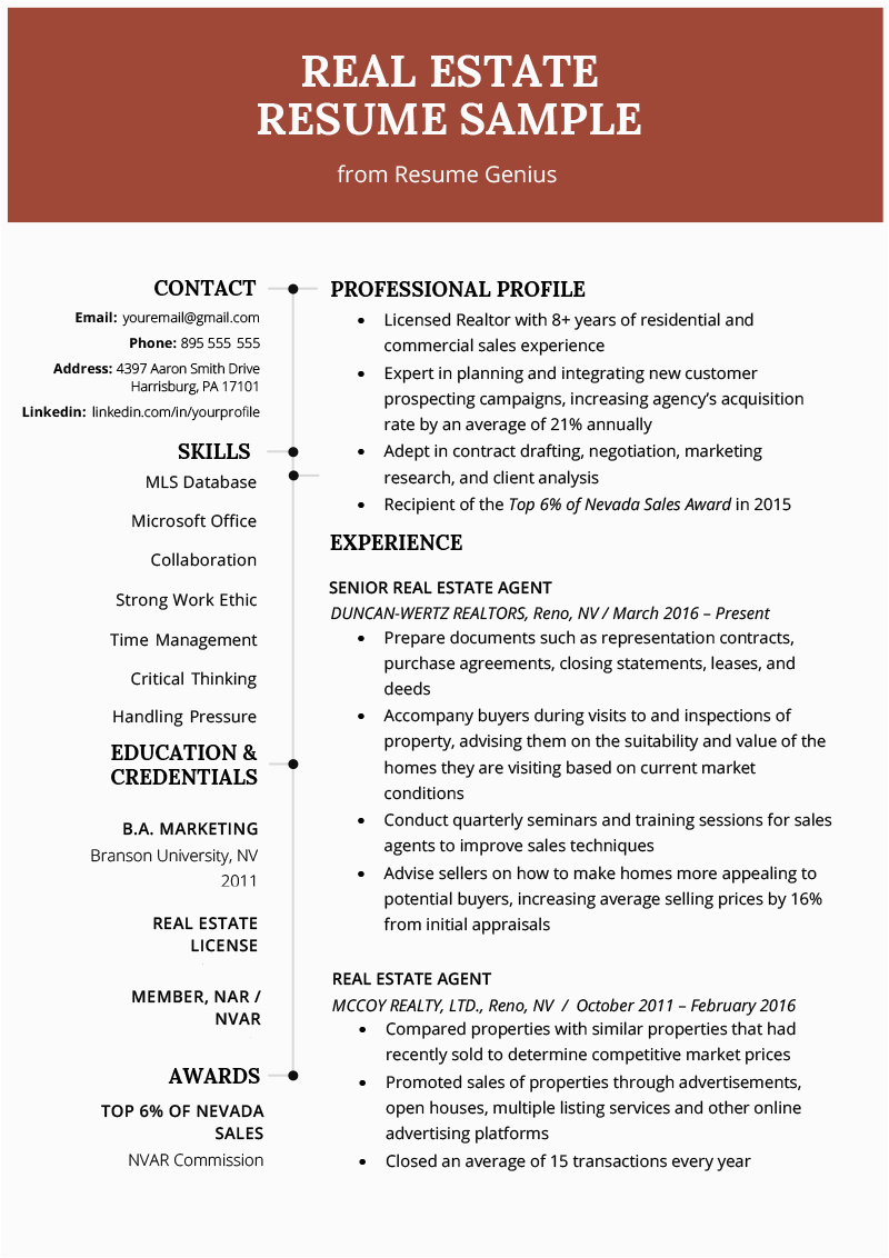 Sample Real Estate Agent Resume with No Experience Real Estate Agent Resume & Writing Guide
