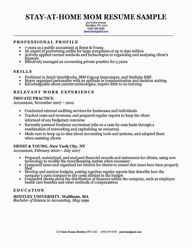 Sample Resume after Stay at Home Mom Sample Resume after Stay at Home Mom Stay at Home Mom