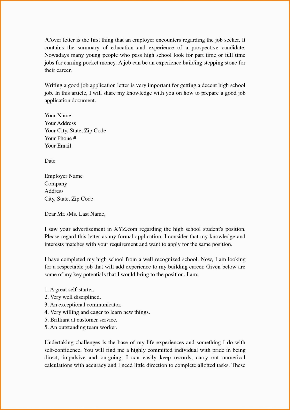 Sample Resume and Cover Letter for High School Students Cover Letter Template High School Understanding the