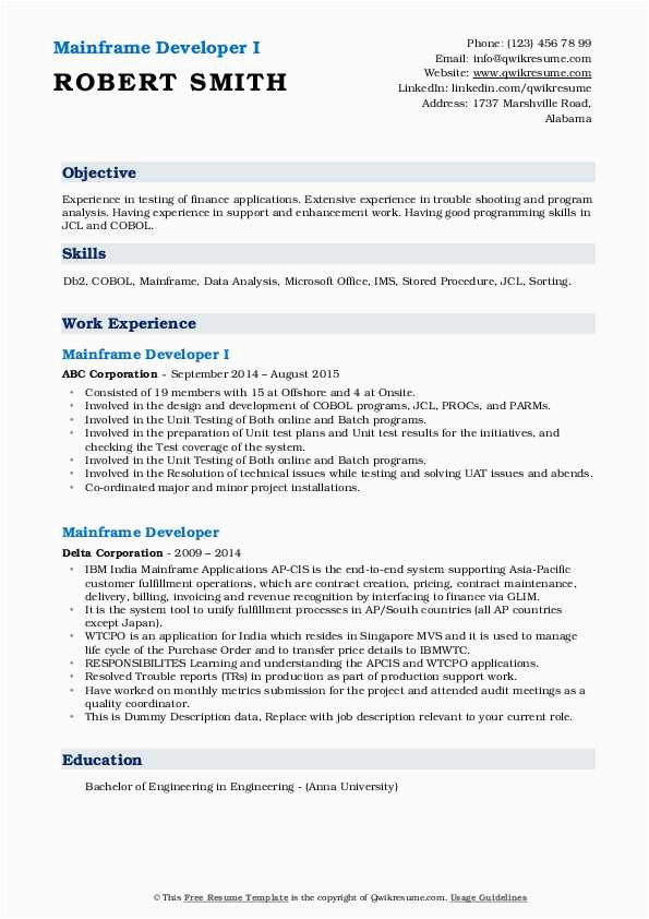 Sample Resume for 3 Years Experienced Mainframe Developer Mainframe Developer Resume Samples