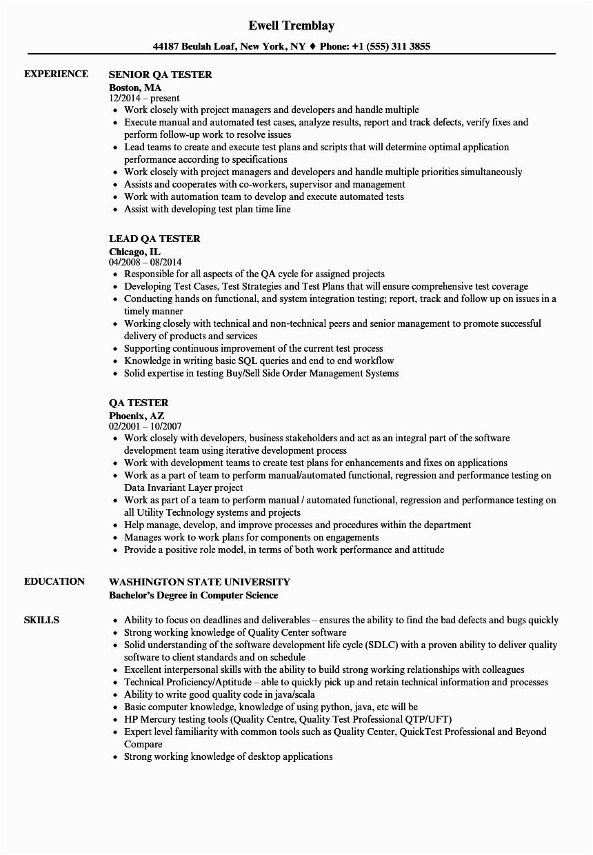 Sample Resume for An Experienced Qa software Tester Resume for Junior software Tester Resume Sample Always