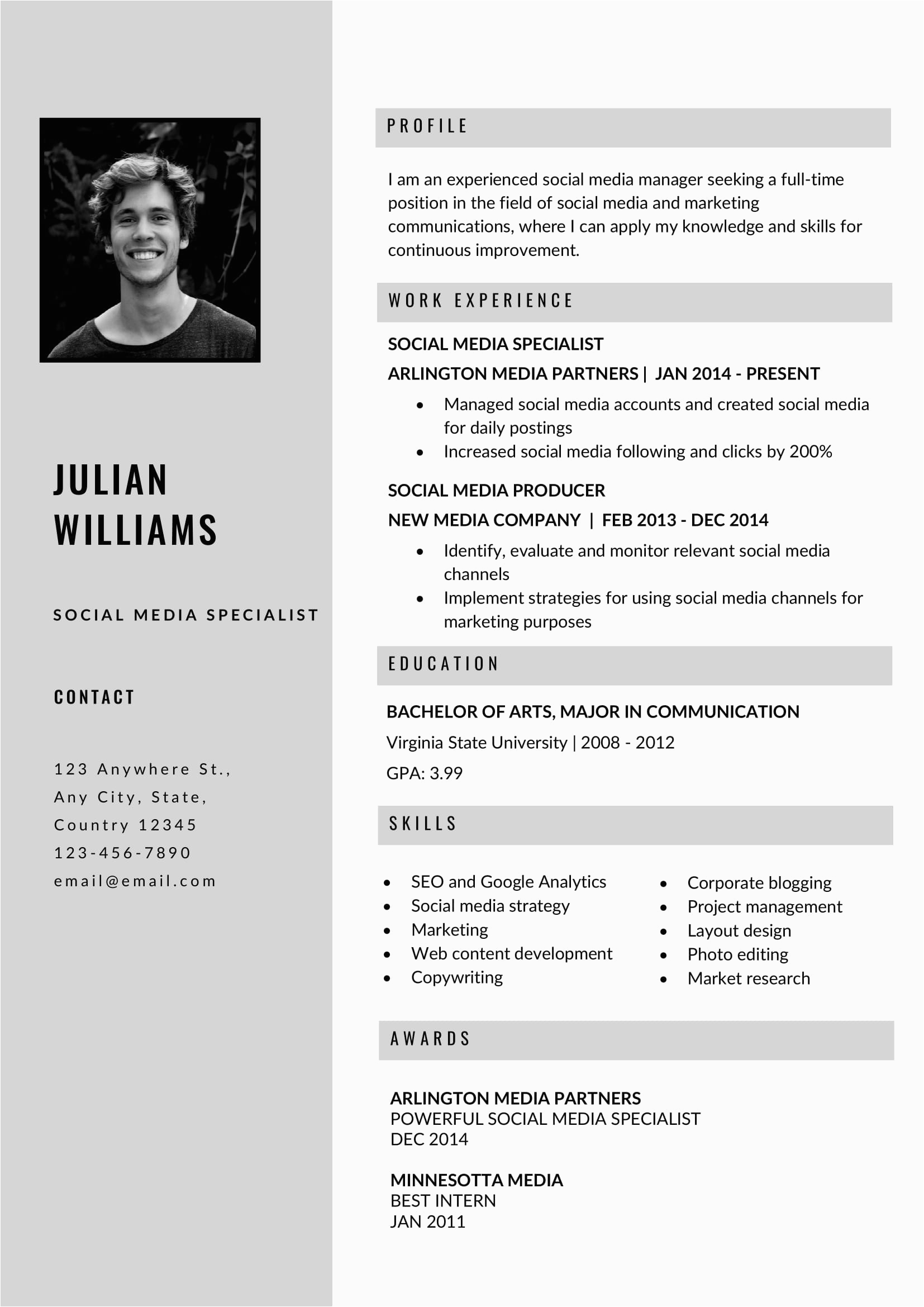 Sample Resume for Applying Ms In Us Free Grey Resume Template In Ms Word format Free Download