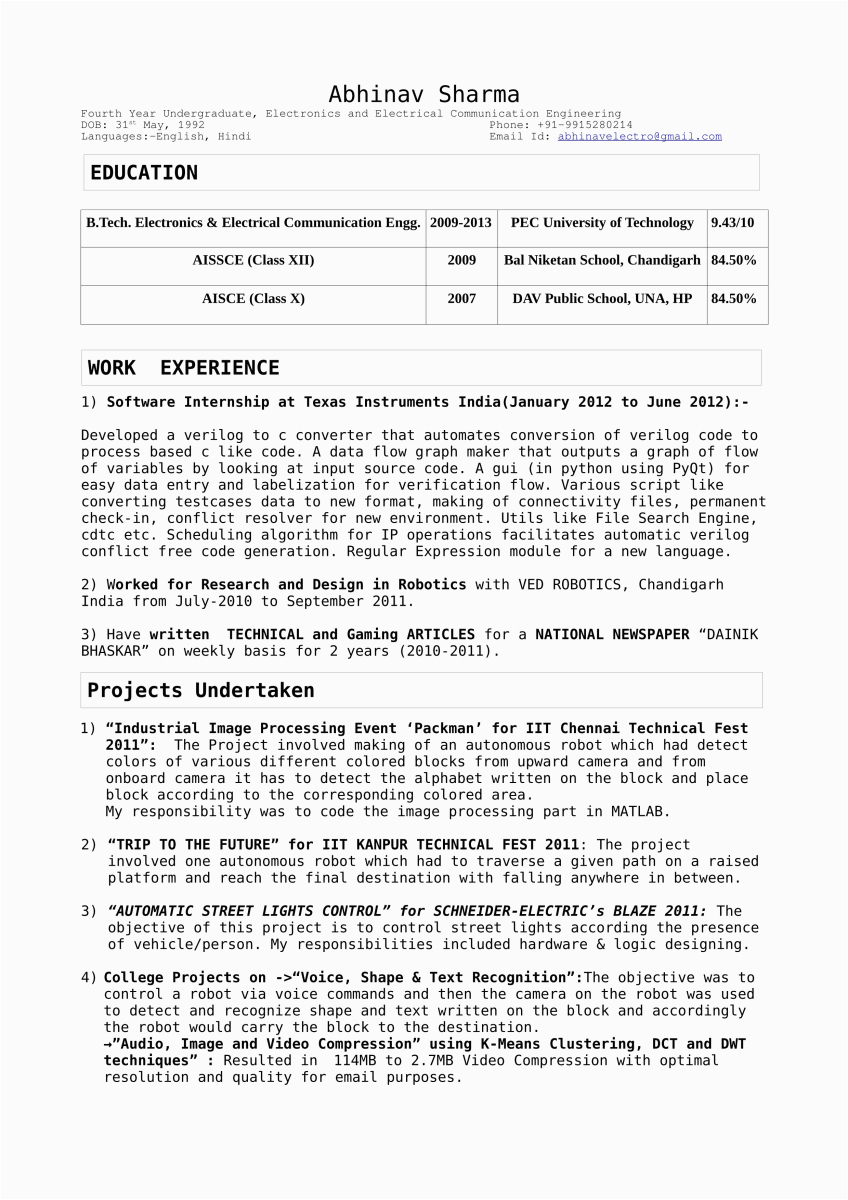 Sample Resume for Applying Ms In Us In Electronics Job In software but Want to Do Ms In Cs