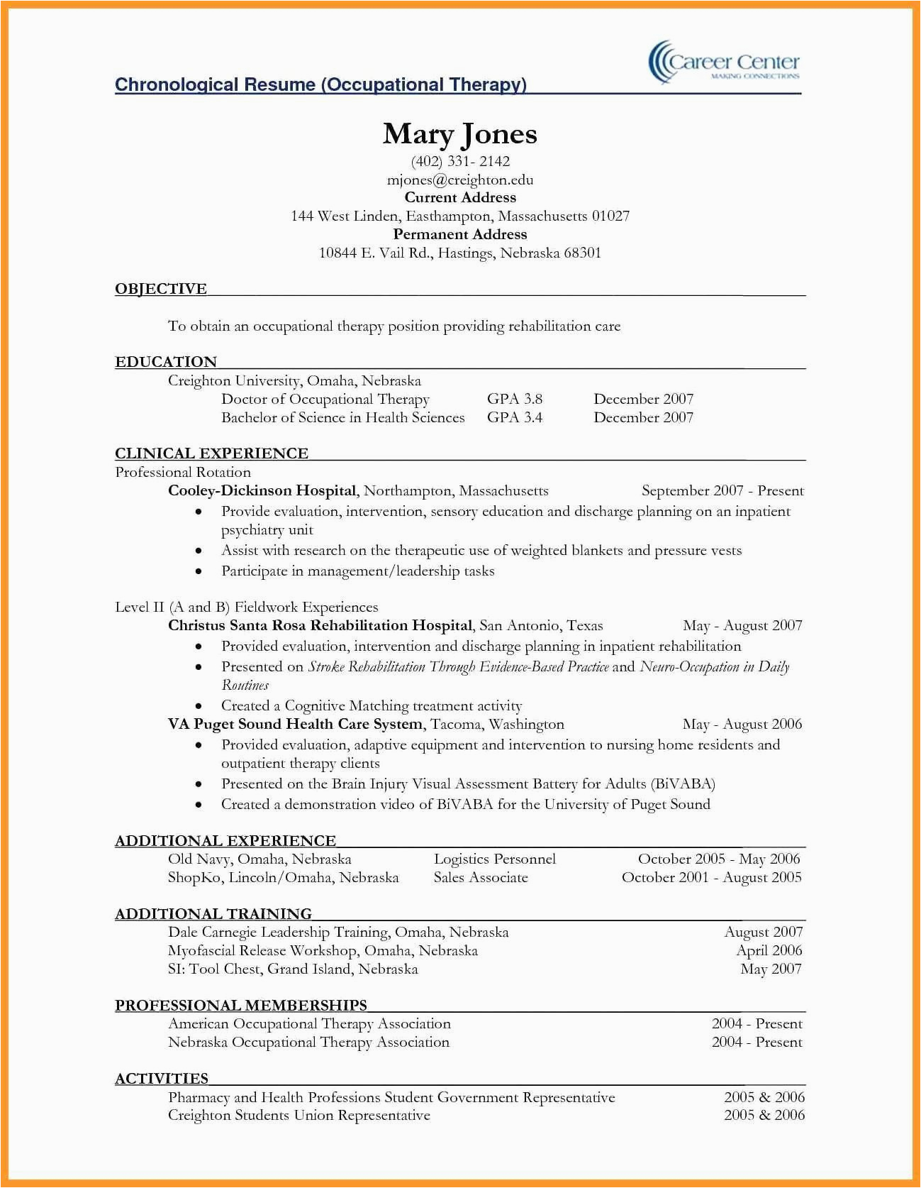 Sample Resume for Applying to Physical therapy School Physical therapy Resume Examples Inspirational 12 13