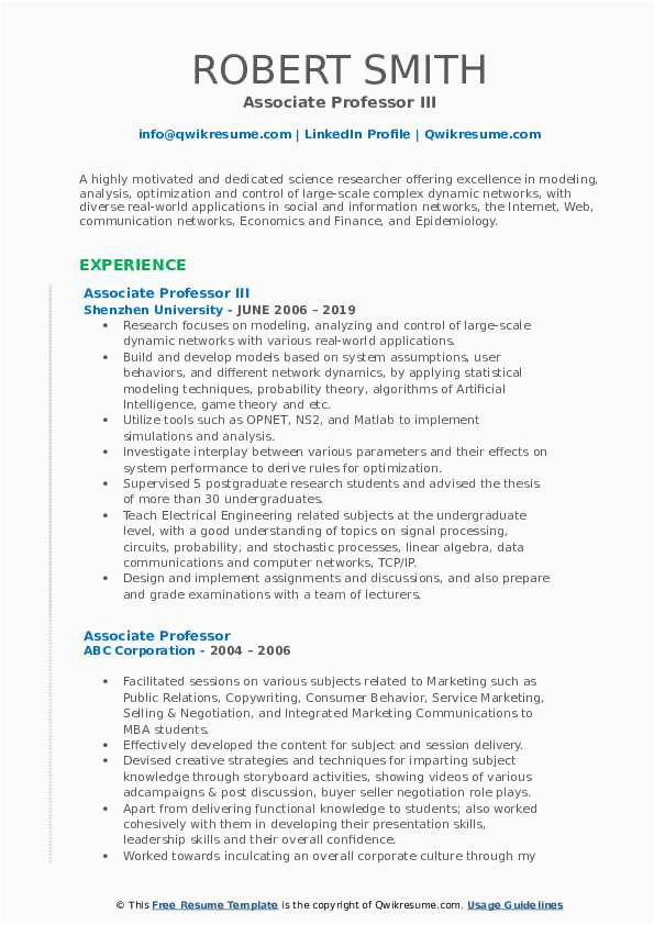 Sample Resume for assistant Professor In Computer Science In India associate Professor Resume Samples