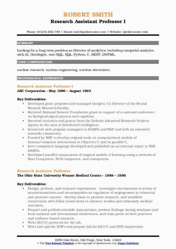 Sample Resume for assistant Professor In Computer Science In India Research assistant Professor Resume Samples