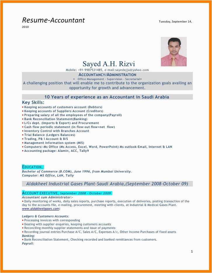 Sample Resume for Cost Accountant In India Accountant Resume Samples India Junior Sample format