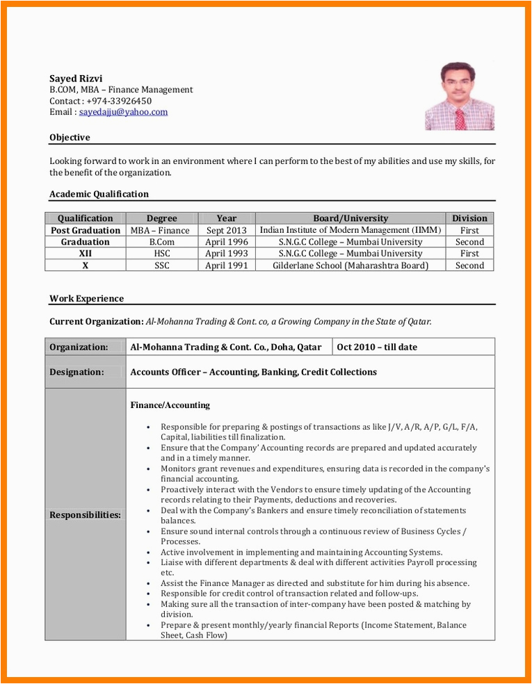 Sample Resume for Cost Accountant In India Accountants Cv Sayed Rizvi Accountant Resume Sample India